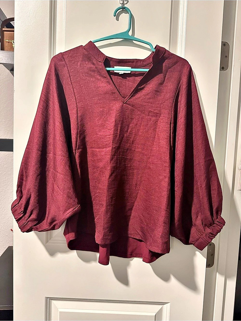 Chenault Balloon Sleeve Blouse in Burgundy Large Like New